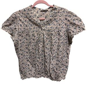 a.n.a. A New Approach Floral Peasant Shirt Blouse Short Sleeve Ruffle Hem Sz XL